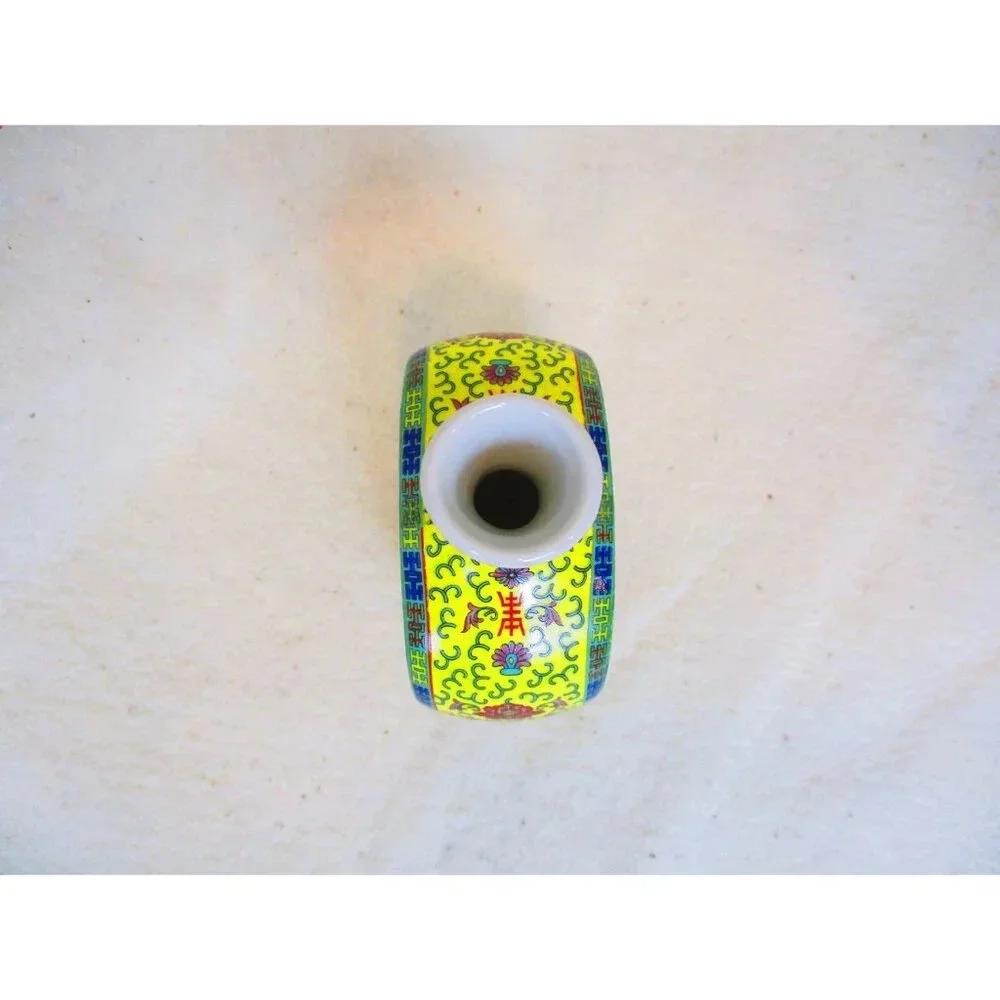Asian Miniature Yellow Floral‎ vase Chinese  Boho Mini Incense Gift, Bud vase